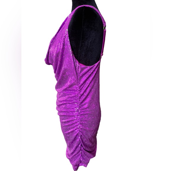Urban Outfitters Dua Cowl Neck Purple Sequin Glitz Glam Bodycon Mini Dress - Picture 6 of 9